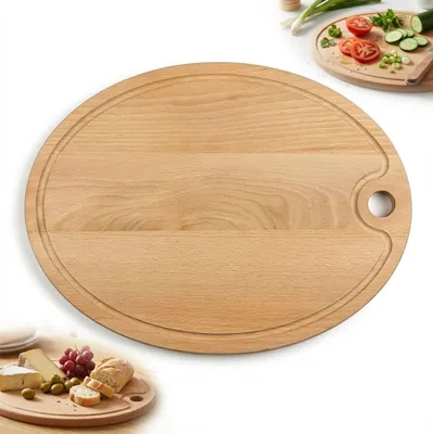 Produktbild von OVALE BUCHENHOLZSCHNEIDEBRETT mit Saftrinne 38 x 29 cm Küche