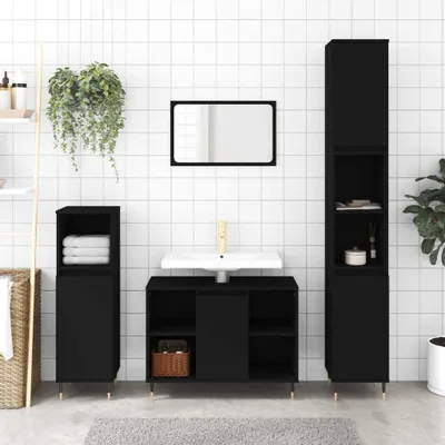 Immagine prodotto di The Living Store Mobiletto da bagno nero 80x33x60 cm in legno