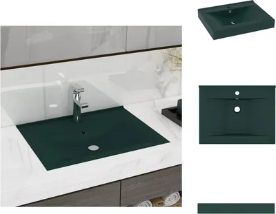 Produktbild von vidaXL Luxus-Waschbecken mit Hahnloch Matt-Dunkelgrün 60x46 cm Keramik -  Badezimmer-Waschbecken
