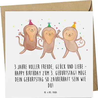 Produktbild von Mr. & Mrs. Panda Grußkarte 3. Geburtstag Freude - Weiß - Geschenk, faltkarte, anlasskarte, Happy Birthday, Glückwunschkarte, Glückwunsch, dritter, Überraschungen