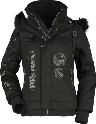 Produktbild von Rock Rebel by EMP Damen schwarze Winterjacke mit Rückenprint L