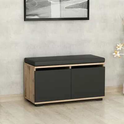 Produktbild von Skye Decor, Drago - Walnut, Black, Schuhschrank, Nussbaum, 100 % MELAMINBESCHICHTETE SPANPLATTEN, 80 x 35 x 42 cm
