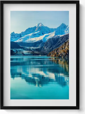 Produktbild von Schöne Landschaft eines Bergsees– Wandbild mit Rahmen – Gerahmtes Bild  – Wanddekoration – 50x70 cm –  Schwarz Rahmen