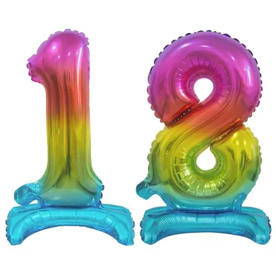 Produktbild von Stehender Folienballon Zahl 18 Regenbogen bunt 38 cm