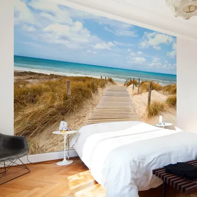 Produktbild von Fototapete selbstklebend Strand Meer 294x210 cm Tapete Wandtapete Wandbilder Klebefolie Dekofolie Tapetenfolie Wand Dekoration Wohnzimmer - Landschaft Natur c-A-0054-a-c