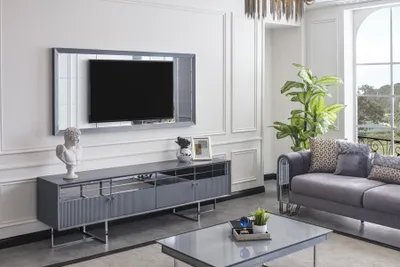 Immagine prodotto di Graues Wohnzimmer Set Luxuriöses Sideboard Designer TV-Rahmen 2tlg