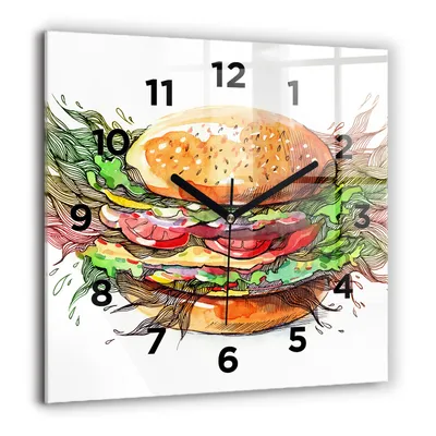 Produktbild von Wallfluent Große Wanduhr – Stilles Quarzuhrwerk - Uhr Dekoration Wohnzimmer Schlafzimmer Küche - Zifferblatt - schwarze Zeiger - 60 cm - XXL-Käse-Burger
