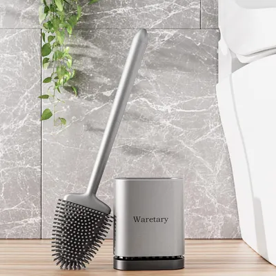Obrázok produktu pre Silikónová WC kefa, Flexibilná a Antibakteriálna Kefa, Dlhá Rukoväť, Rýchloschnúca, Strieborná, Pre Kúpeľňu
