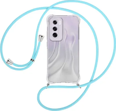 Produktbild von Handykette Backcover-Schutzhülle mit Band (Metall silberfarben) für OPPO Reno 12 Pro 5G - himmelblau