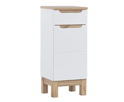Produktbild von Badezimmerschrank, 35 Cm, Weiß Glänzend, Eiche, 1 Tür, 1 Schublade