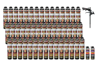 Produktbild von Isolbau Mauermörtel Pistolenschaum SET - Teflon Schaumpistole, 2 x PolyurethanReiniger Montageschaum Klebeschaum PolyurethanMörtel 60 x 750ml