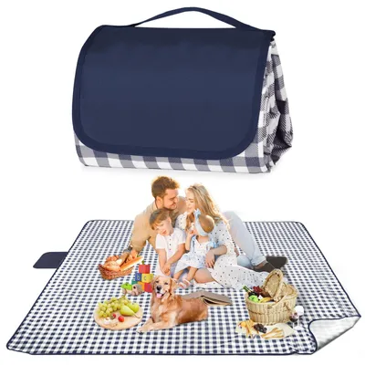 Produktbild von Picknickdecke 200 x 200 cm wasserdicht, große Faltbare Stranddecke sanddicht mit Tragegriff, Outdoor Picknickmatte für Camping, Wandern, Garten, Park