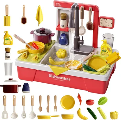 Produktbild von Kinderspüle Spielzeugset, mit Wasserkreislauf, inklusive Obst und Gemüse, für Rollenspiel