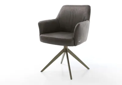 Produktbild von DELIFE Drehstuhl Xana-Flex mit Armlehnen Mikrofaser Anthrazit Vintage Kreuzgestell breit Effektfinish Titan 360° drehbar Wippfunktion Taschenfederkern
