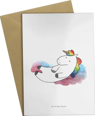 Produktbild von Mr. & Mrs. Panda Grußkarte Einhorn Wolke 7 - Weiß - Geschenk, dankeskarten, Menschen, Einhörner, Lächeln, babykarte, osterkarten, weihnachtskarten, Lustig, Unicorn
