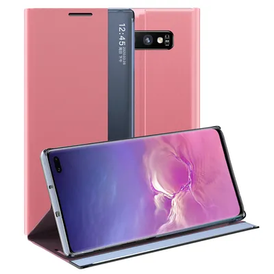 Obrázek produktu pro Galaxy S10 Plus Pouzdro, Slim Flip Kožené Pouzdro s Okénkem a Stojánkem pro Samsung Galaxy S10 Plus Růžový