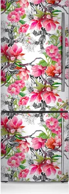 Produktbild von Kühlschrank Aufkleber Kühlschrankmagnete Dekoration Kühlschrankfolie 60x190 cm - Aquarellblüten.