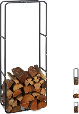 Produktbild von Relaxdays Kaminholzregal, Holzscheite Stapelhilfe, aus Stahl, innen und außen, Brennholzregal, HxB 150x60 cm, anthrazit
