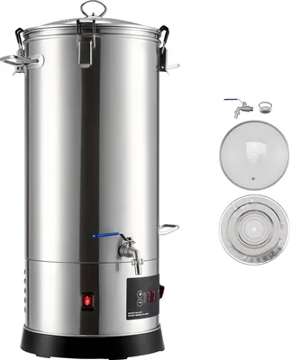 Image de SucceBuy Appareil électrique de brassage de bière à usage domestique, cuve de brassage d'une capacité de 30 L, corps en acier inoxydable 304, appareil de brassage de la maische avec fût intérieur intégré, poignée renforcée et robinet, système de brassage pratique