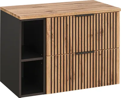 Produktbild von Waschtischunterschrank 80.6cm Gaia mit 2 Schubladen, Eichenoptik und Schwarz