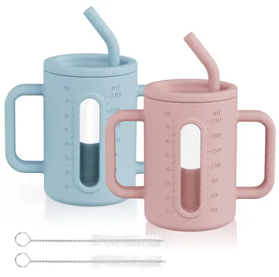 Productafbeelding van Set van 2 Siliconen Drinkbekers voor Peuters met Rietjes