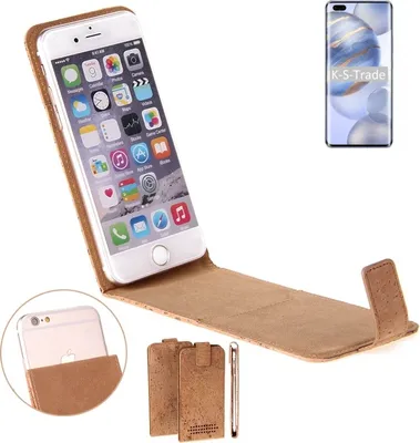 Produktbild von K-S-Trade Handyhülle kompatibel mit Huawei Honor 30 Pro+ Kork Hülle Flipstyle Case Schutzhülle Kork Case Hülle Flip cover Klapphülle Klapp, braun