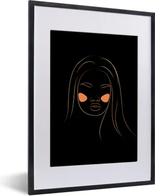 Produktbild von MuchoWow® Gerahmtes Poster Frau - Gold - Rosa - Strichzeichnung 30x40 cm - Poster mit Schwarzem Bilderrahmen Wandposter Rahmen Foto Bilder - Wandposter Schlafzimmer