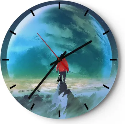 Produktbild von Wanduhr - Rund - Glasuhr - Mann Planet - 40x40cm - Schleichendes Uhrwerk - Lautlos - zum Aufhängen bereit - Dekoration Modern - Wanddekoration aus Glas - C3AR40x40-3869