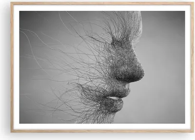Produktbild von Gerahmtes Poster - Rahmen in heller Eiche - Gesicht Grafiken Fäden - 100x70 cm - Wand Bild - Wanddeko - Wandbilder - Wandposter - Bilderrahmen - Bilder - Kunstdruck - Wandbild - P2NAA100x70-4324