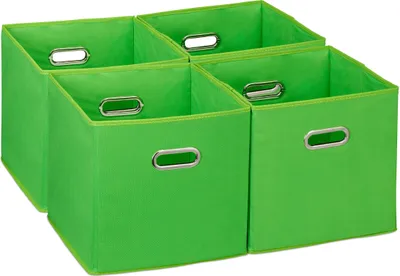 Image de Lot de 4 bacs de rangement Relaxdays, bacs pliables pour étagères, H x l x P : 30 x 30 x 30 cm, avec poignées, bacs pliables pour étagères, vert