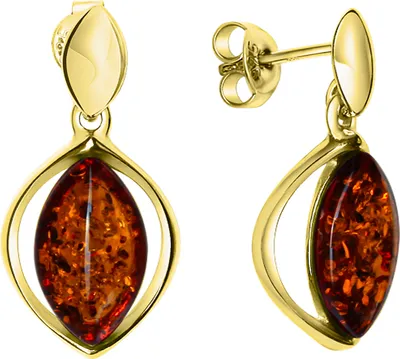 Produktbild von V Ohrhänger 925/- Sterling Silber 2,3cm gelb Bernstein braun 473220046