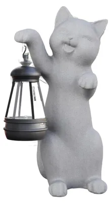 Imagen del producto de Decoración para jardín: gato con farol solar, hecho de resina, color gris