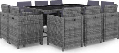 Image de The Living Store Ensemble de jardin 11 pièces avec coussins Poly Rattan Gris