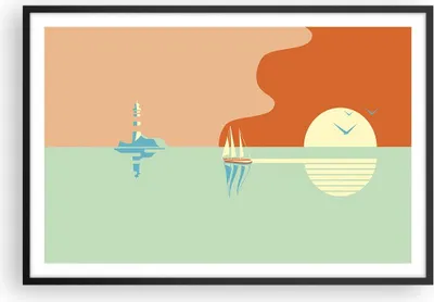 Produktbild von Gerahmtes Poster - Schwarzer Rahmen - Sonne Segelschiff Laterne - 91,5x61 cm - Wand Bild - Wanddeko - Wandbilder - Kunstposter - Wandposter - Bilderrahmen - Bilder - Kunstdruck - P2BAA91x61-4888