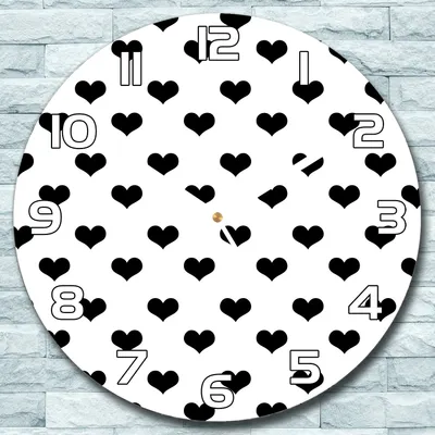 Produktbild von Wanduhr aus Glas Rund fi 30 Schwarze Herzen Quarz Deko Schlafzimmer Büro