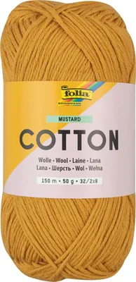 Produktbild von folia 25993 - Baumwolle MUSTARD, 50 g | Wolle zum Häkeln und Stricken, ca. 150 m, Strickgarn aus 100 % Baumwolle, 32 / 2 x 8, Nadelstärke 2 - 3 mm