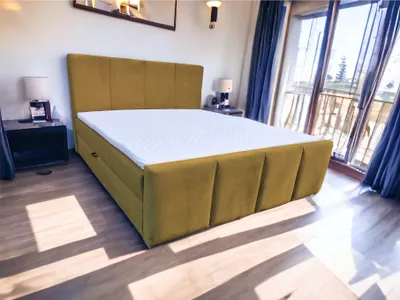 Produktbild von Boxspringbett OSLO II 180 x 200 cm Amor Velvet 10 Gelb Bett mit zwei Bettkästen und H2 Matratze,Komplett-Set mit Matratze und Topper
