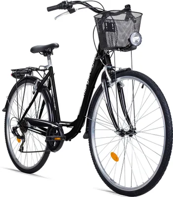 Produktbild von Bergsteiger Florenz 28 Zoll Damenfahrrad, ab 160 cm, Korb, Fahrrad-Licht, Shimano 7 Gang-Schaltung, Standlichtfunktion, Damen-Citybike, Damenrad im Retro-Design