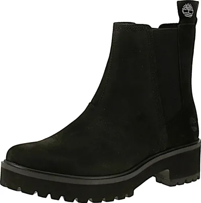 A black Timberland Chelsea boot is shown against a white background.