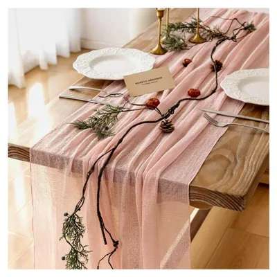 Produktbild von Boho Tischläufer aus Käsetuch – Rustikale Tischdekoration für Hochzeiten, Geburtstagsfeiern und Feste (90x300cm) – Öko-Baumwolle und wiederverwendbar (Rosa)