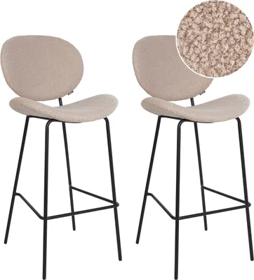Produktbild von BELIANI Barstuhl 2er Set Beige Bouclé mit Schwarzem Metallgestell Hoher Lehne Fußstütze Retro Design für Esszimmer Küche Bar Wohnzimmer Möbel
