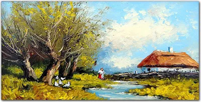 Produktbild von Coloray - Bild aus Glas - Glasbilder - 100 x 50 cm - Gehärtetes Glas Glasblock mit Bild Küche Wohnzimmer Wanddekoration Dekoration - Die Dorf Baum Wolken