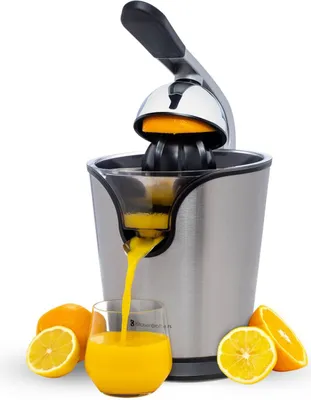 Produktbild von KitchenBrothers Zitruspresse - Elektrische Orangenpresse und Zitronenpresse mit Presshebel - Edelstahl - Schwarz