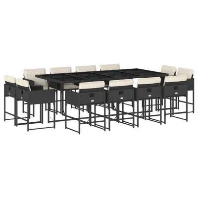 Produktbild von 13-tlg. Garten-Essgruppe mit Kissen Schwarz Poly Rattan