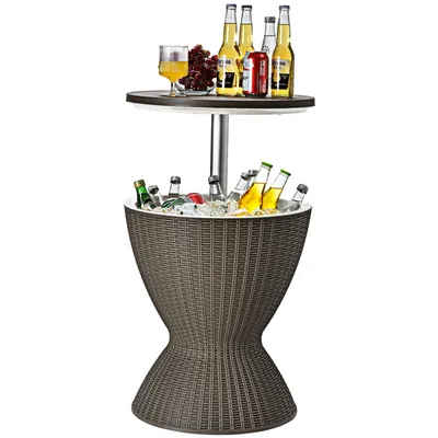 Produktbild von COSTWAY 3 in 1 Gartentisch 30L Kühlbox Hocker höhenverstellbar mit Haken Griff abnehmbar Deckel & Getränkekühler 75kg belastbar Cool Bar