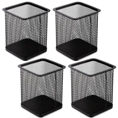 Produktbild von Stiftehalter aus Netzgewebe, Stiftehalter aus Metall, für Schreibtisch, Büro, Stift-Organizer, 4 Stück(quadratisch, Schwarz)