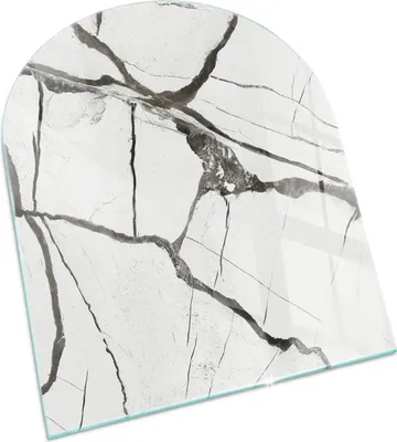 A glass hearth plate with a marble pattern.