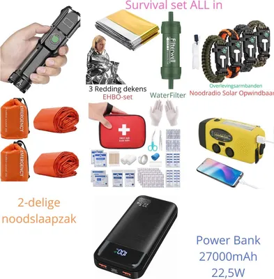 Productafbeelding van PolkaHome Noodpakket Compleet – Survivalset – Noodpakket voor Thuis en Oorlog – Outdoor Survival Kit – Noodgeval (Inclusief Noodradio