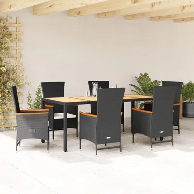 Produktbild von Design 7-tlg. Garten-Essgruppe mit Kissen Schwarz Poly Rattan, Gartenmöbel-Sets 2024 Neu