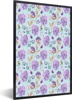 Produktbild von MuchoWow® MuchoWow® Gerahmtes Poster Blumen - Rosen - Lila 40x60 cm - Poster mit zchwarzem Bilderrahmen - Papierdruck - Wandbilder